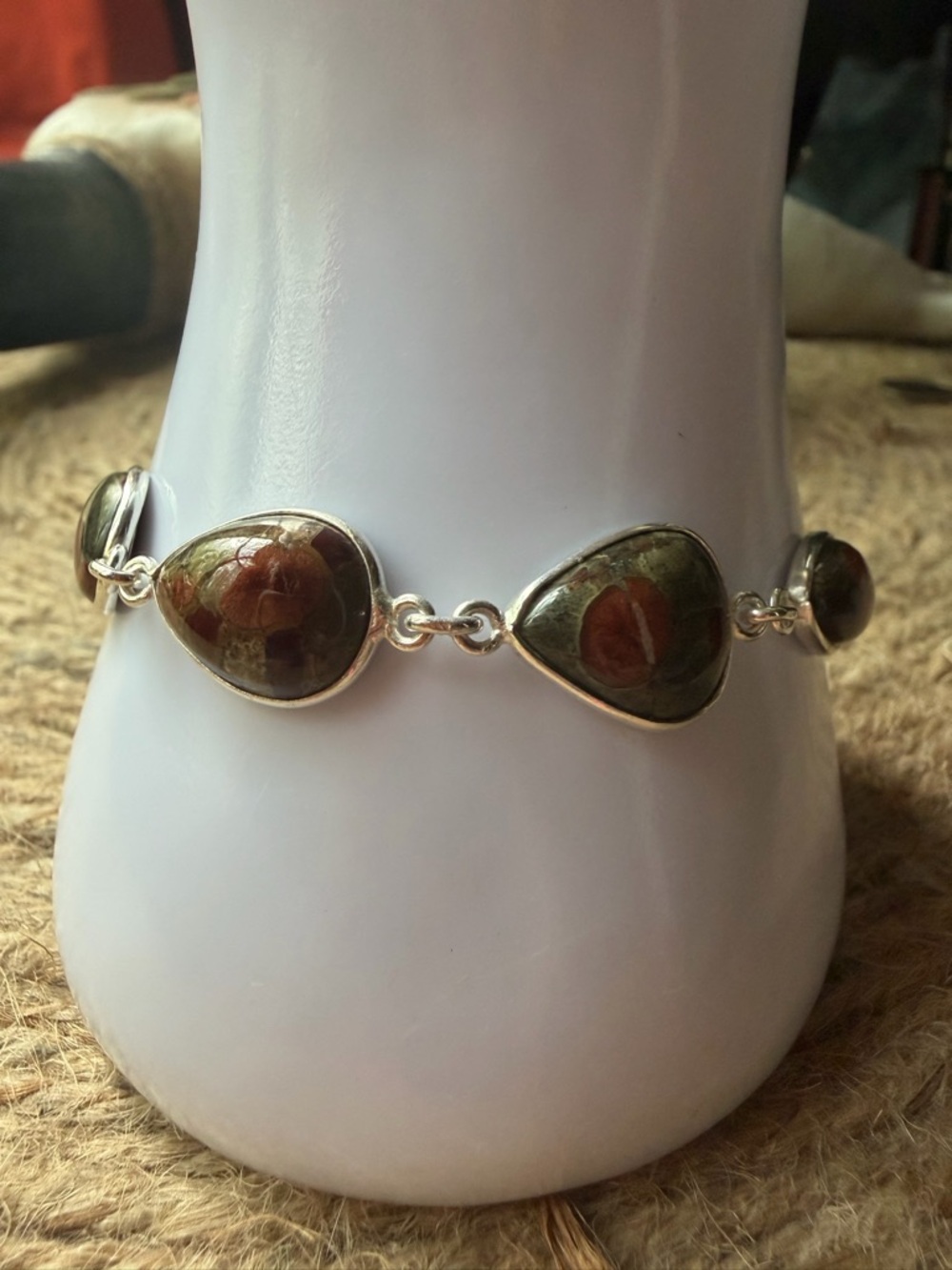 Sterling Silver Peanut Obsidian Teardrop Stone Bracelet
